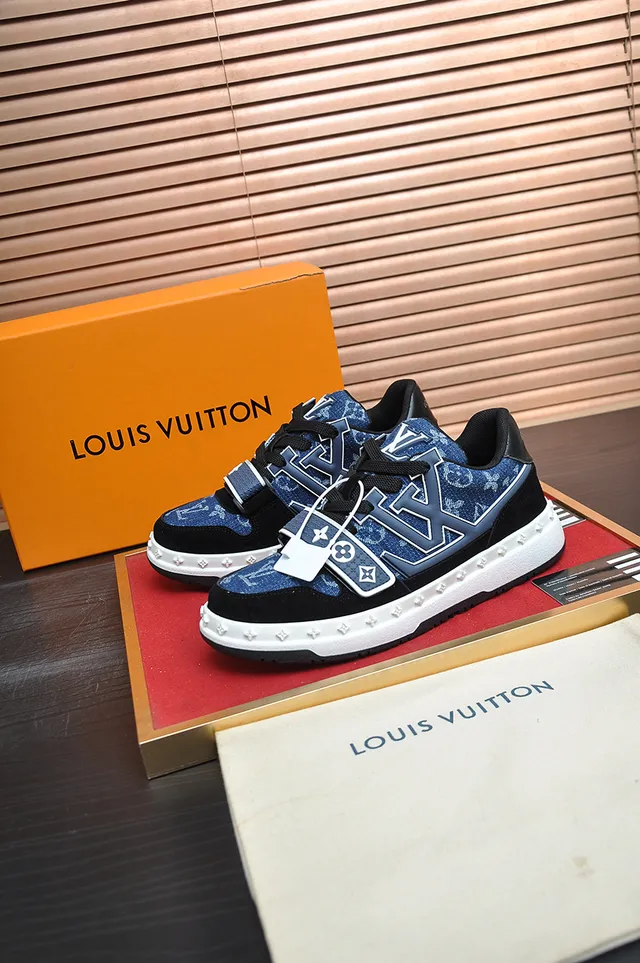 Louis Vuitton LV Trainer Navy Black Monogram Canvas Suede Overlays Lifestyle Sneakers 4
