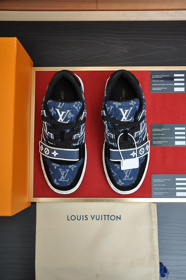 Louis Vuitton LV Trainer Navy Black Monogram Canvas Suede Overlays Lifestyle Sneakers 5