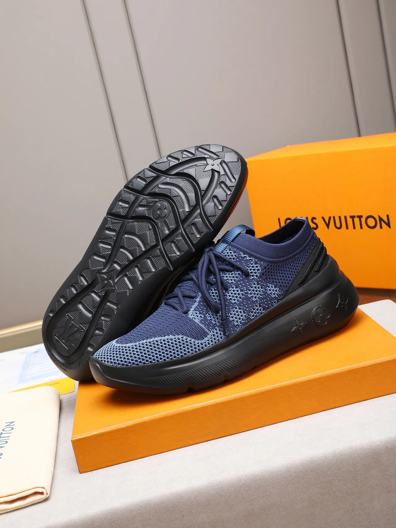 Louis Vuitton LV Trainer Navy Blue Knit Lifestyle Sneakers 4