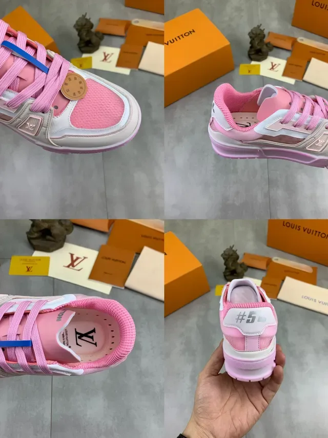 Louis Vuitton LV Trainer Pink White Chunky Low-Top Layered Mesh And Synthetic Overlays Lifestyle Sneakers 3