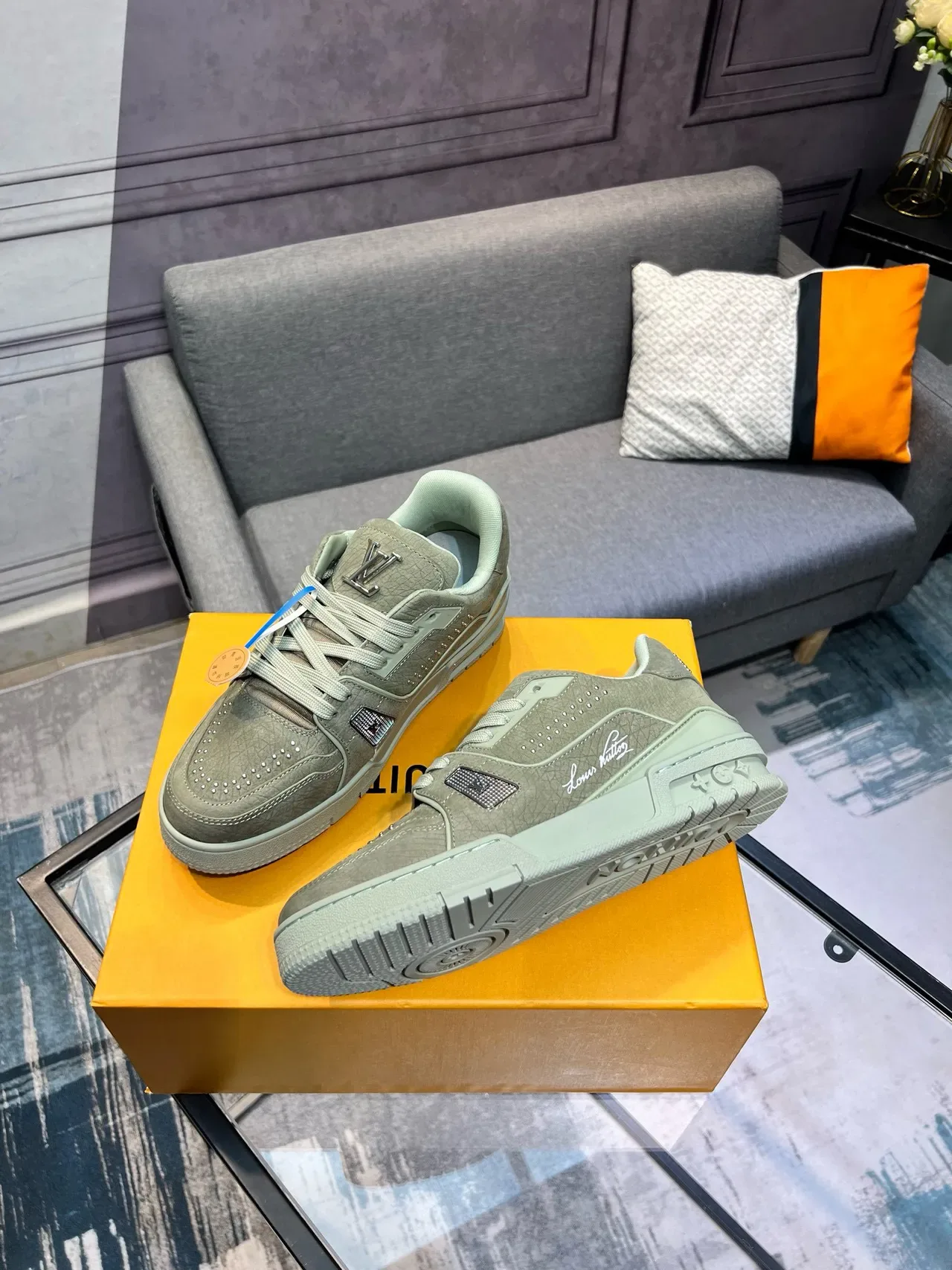 Louis Vuitton LV Trainer Sage Green Lifestyle Sneakers 4