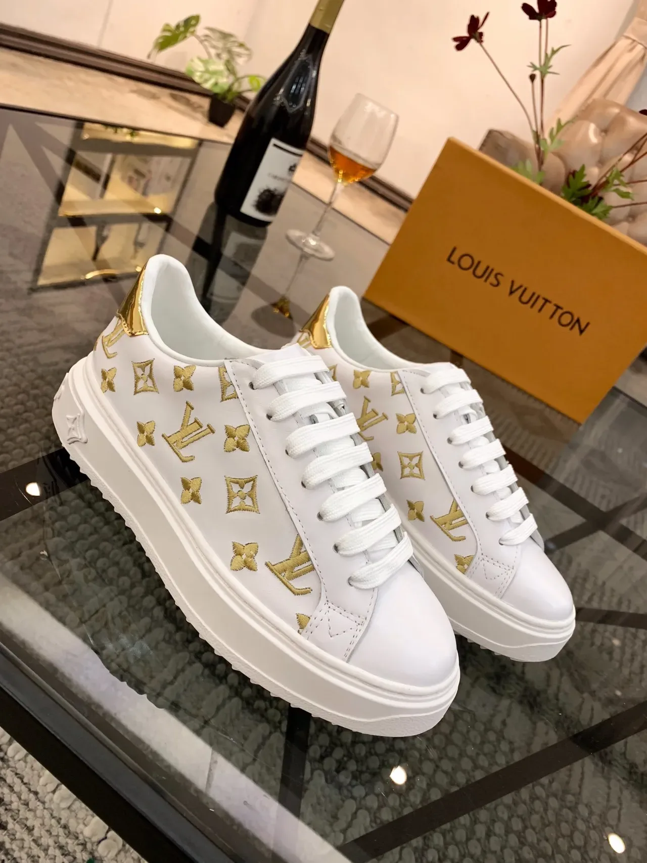 Louis Vuitton LV Trainer White and Gold Monogram Lifestyle Sneakers 4