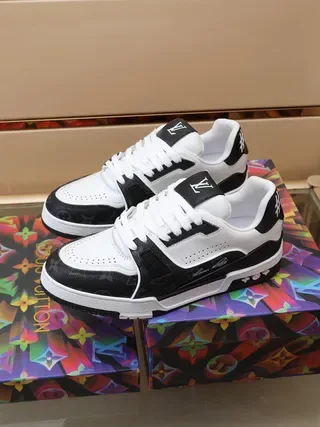 Louis Vuitton LV Trainer White Black Monogram-Coated Leather Layered Panel Construction Lifestyle Sneakers 2