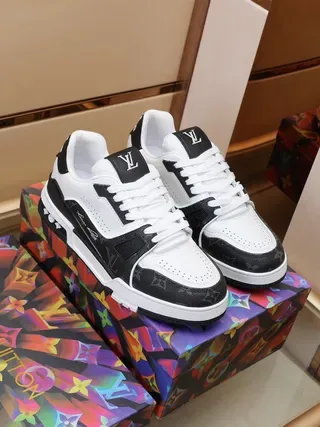 Louis Vuitton LV Trainer White Black Monogram-Coated Leather Layered Panel Construction Lifestyle Sneakers 3