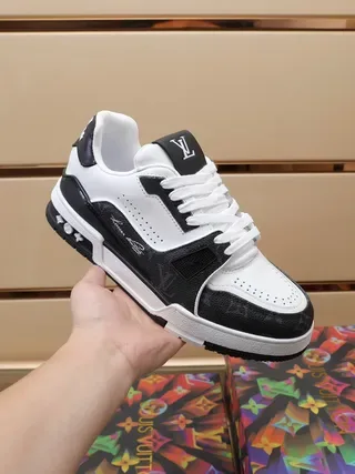 Louis Vuitton LV Trainer White Black Monogram-Coated Leather Layered Panel Construction Lifestyle Sneakers 4