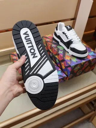 Louis Vuitton LV Trainer White Black Monogram-Coated Leather Layered Panel Construction Lifestyle Sneakers 5