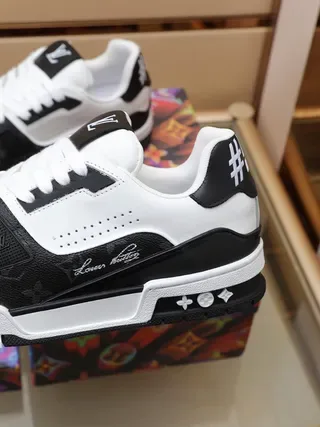 Louis Vuitton LV Trainer White Black Monogram-Coated Leather Layered Panel Construction Lifestyle Sneakers 6