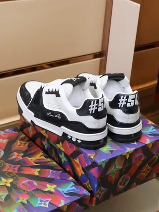 Louis Vuitton LV Trainer White Black Monogram-Coated Leather Layered Panel Construction Lifestyle Sneakers 8