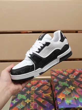 Louis Vuitton LV Trainer White Black Monogram-Coated Leather Layered Panel Construction Lifestyle Sneakers 9
