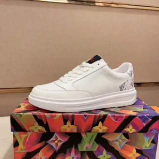 Louis Vuitton LV Trainer Blanco Negro cuero texturizado impresión de monograma tacón zapatillas lifestyle