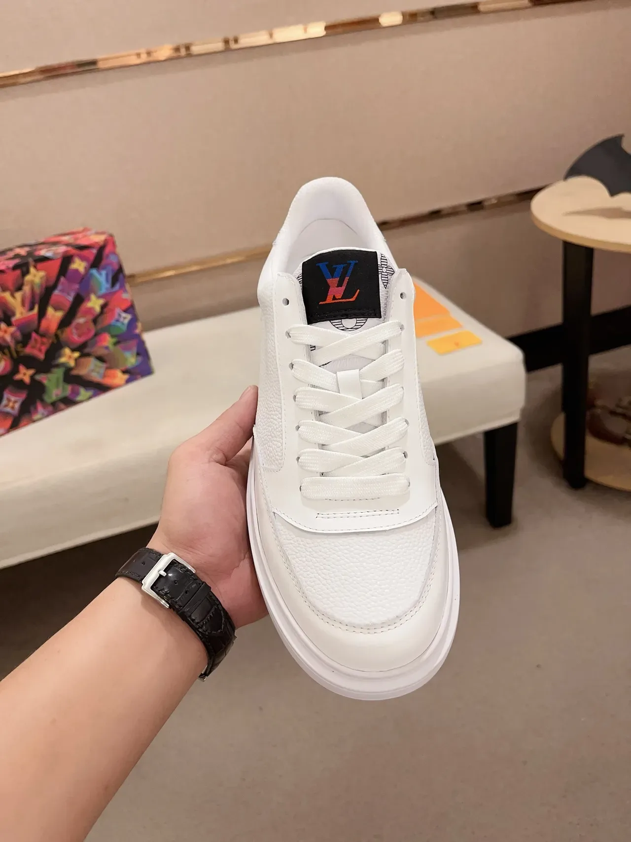 Louis Vuitton LV Trainer White Black Pebbled Leather Monogram-Print Heel Lifestyle Sneakers 2