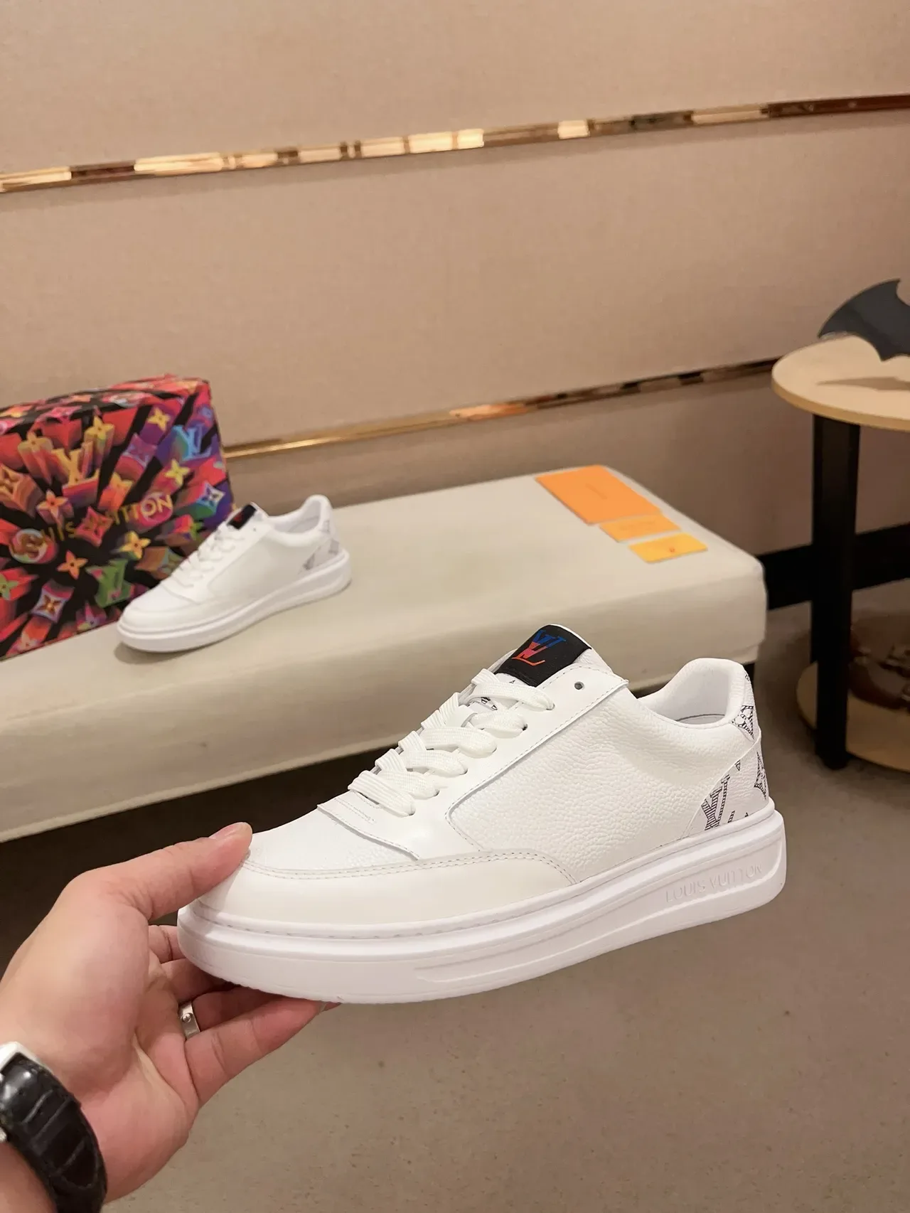 Louis Vuitton LV Trainer White Black Pebbled Leather Monogram-Print Heel Lifestyle Sneakers 3