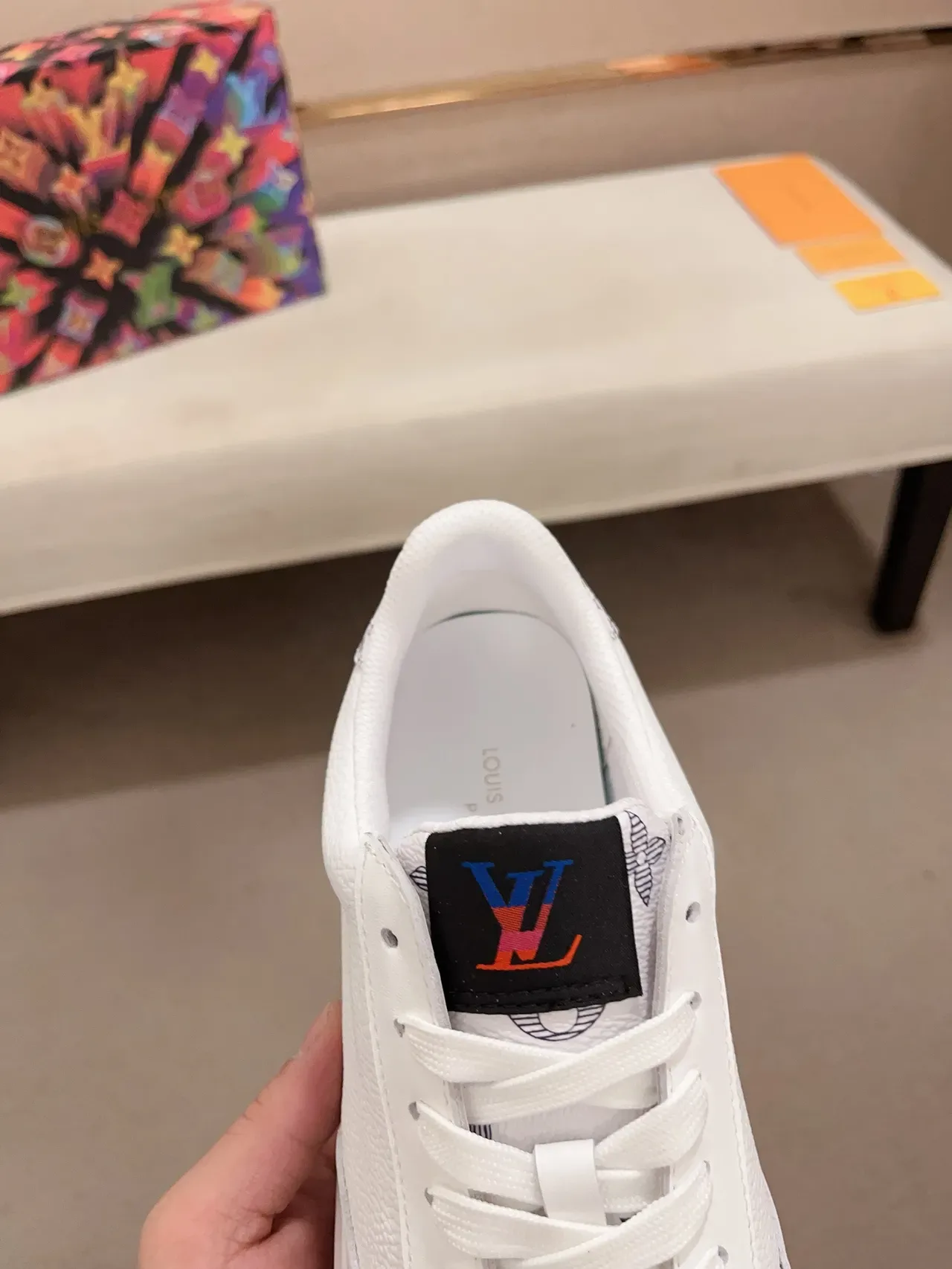Louis Vuitton LV Trainer White Black Pebbled Leather Monogram-Print Heel Lifestyle Sneakers 6