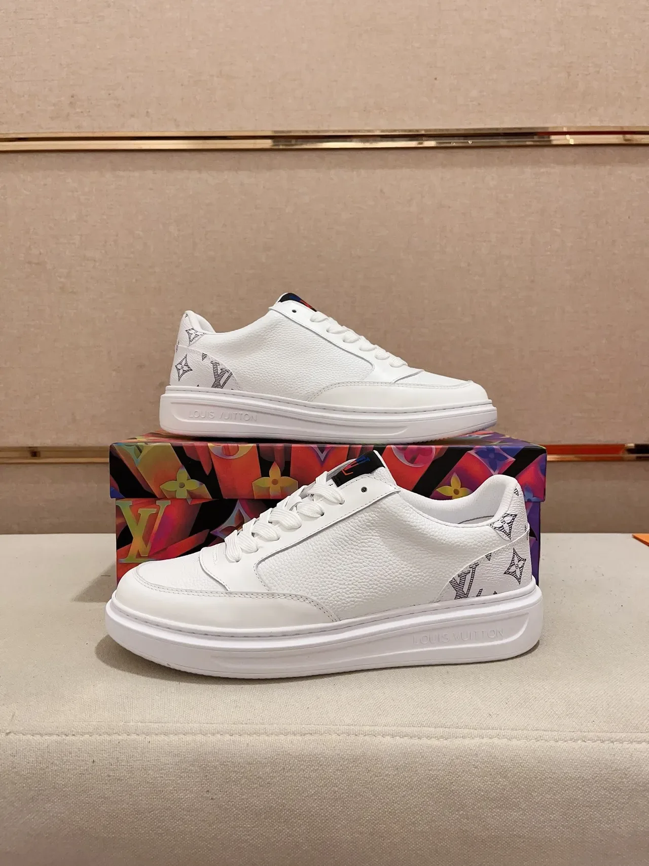 Louis Vuitton LV Trainer White Black Pebbled Leather Monogram-Print Heel Lifestyle Sneakers 7