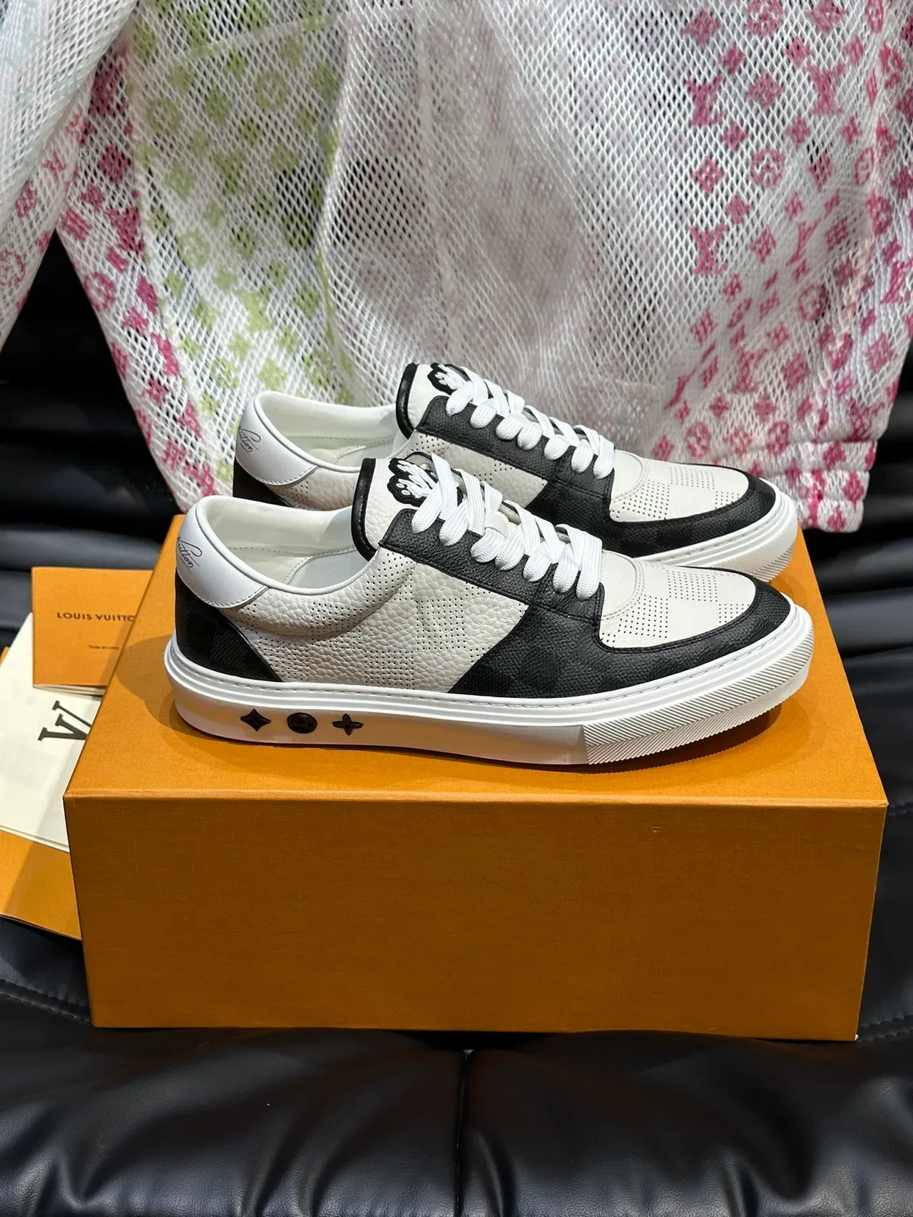Louis Vuitton LV Trainer White Black Perforated Leather Color-Blocked Lifestyle Sneakers 1