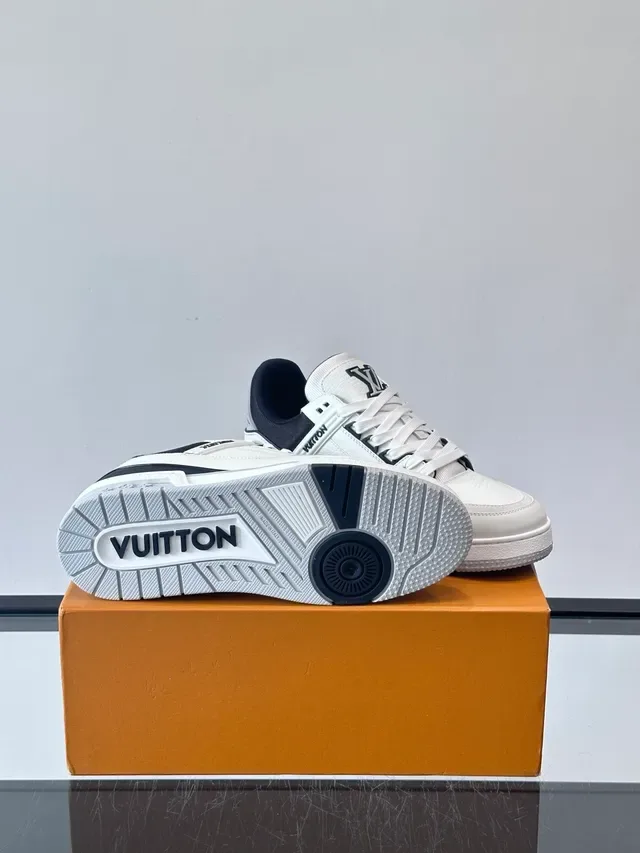 Louis Vuitton LV Trainer White Black Structured Leather Upper Diagonal Branded Strap Lifestyle Sneakers 2