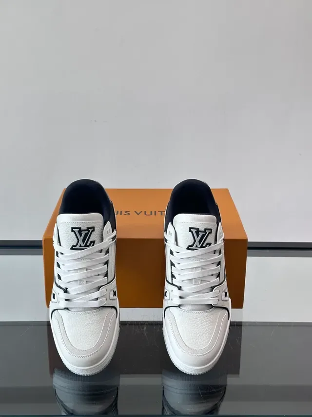 Louis Vuitton LV Trainer White Black Structured Leather Upper Diagonal Branded Strap Lifestyle Sneakers 4