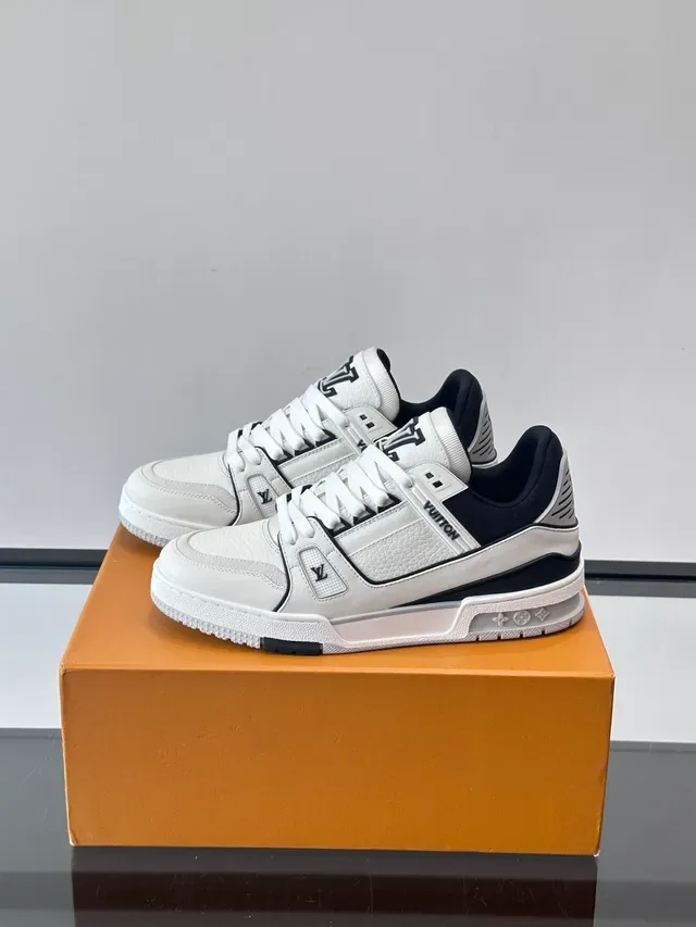 Louis Vuitton LV Trainer White Black Structured Leather Upper Diagonal Branded Strap Lifestyle Sneakers 5