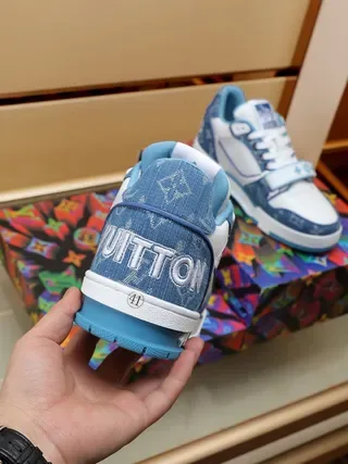 Louis Vuitton LV Trainer White Blue Denim-Print Overlay Mesh Side Panel Lifestyle Sneakers 9