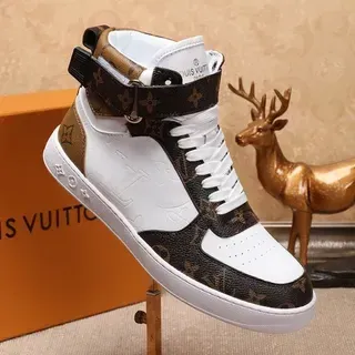 Louis Vuitton LV Trainer Blanco Marrón Alto Monogram-Covered Leather Lifestyle Sneakers