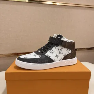 Louis Vuitton LV Trainer Blanco Marrón Zapatos lifestyle de alto con monograma de malla