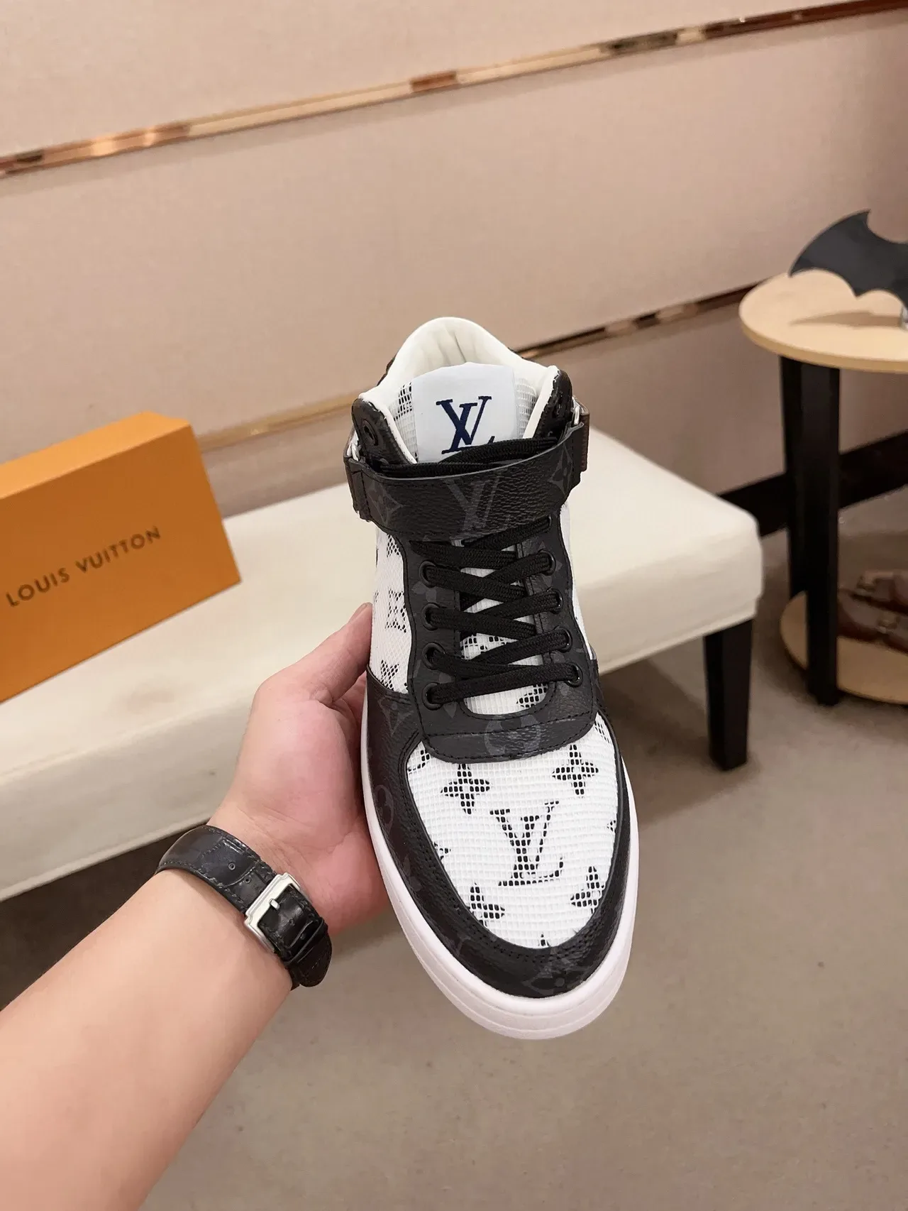 Louis Vuitton LV Trainer White Brown High-Top Monogram Mesh Lifestyle Sneakers 2