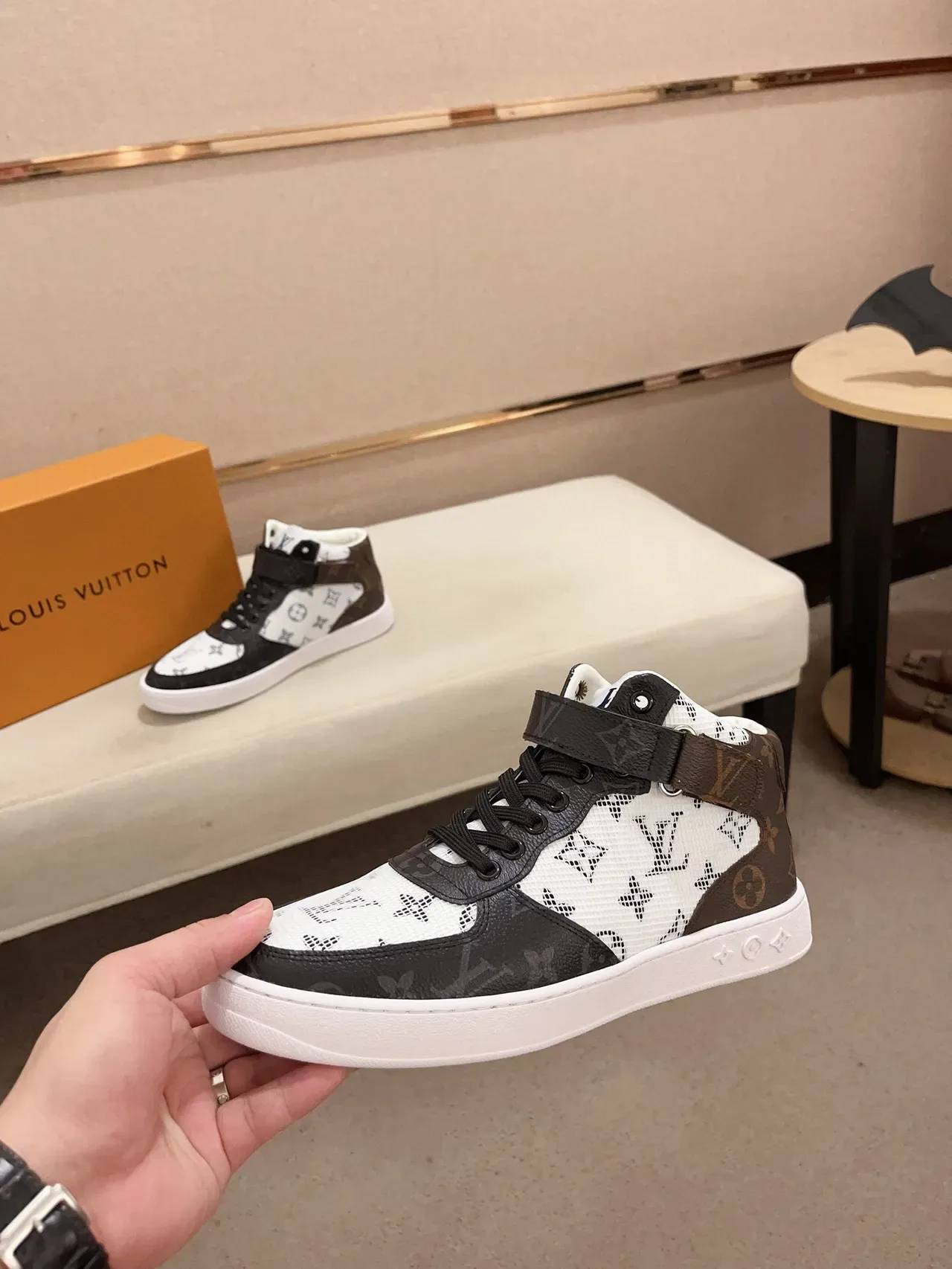 Louis Vuitton LV Trainer White Brown High-Top Monogram Mesh Lifestyle Sneakers 3