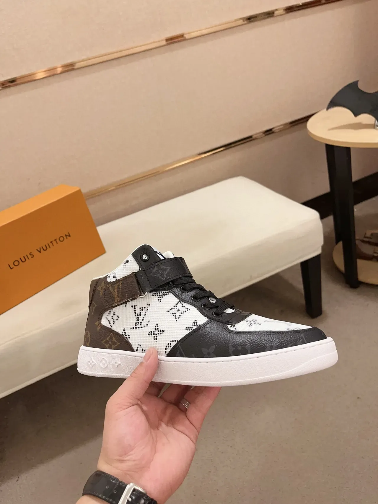 Louis Vuitton LV Trainer White Brown High-Top Monogram Mesh Lifestyle Sneakers 4