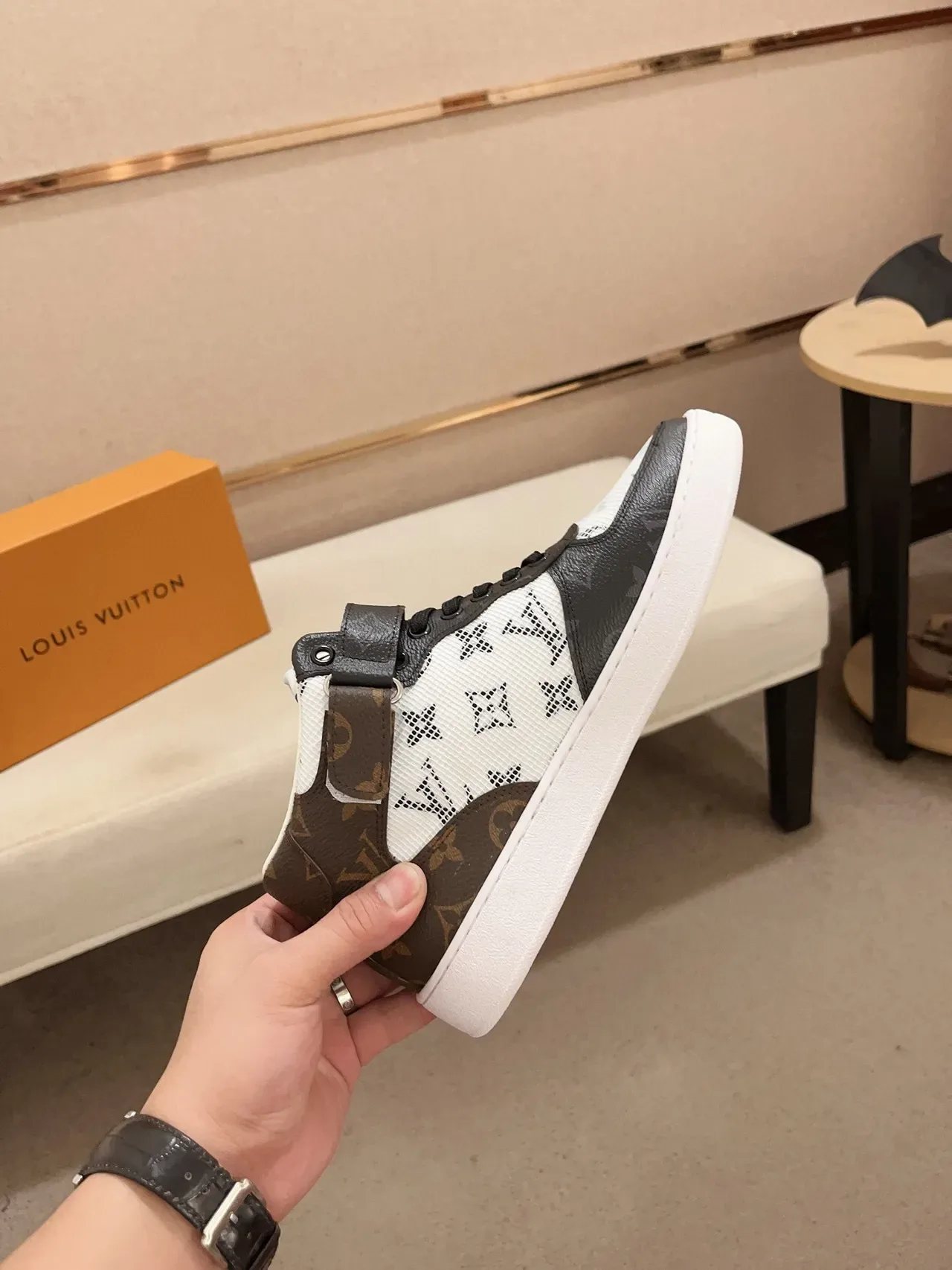 Louis Vuitton LV Trainer White Brown High-Top Monogram Mesh Lifestyle Sneakers 5