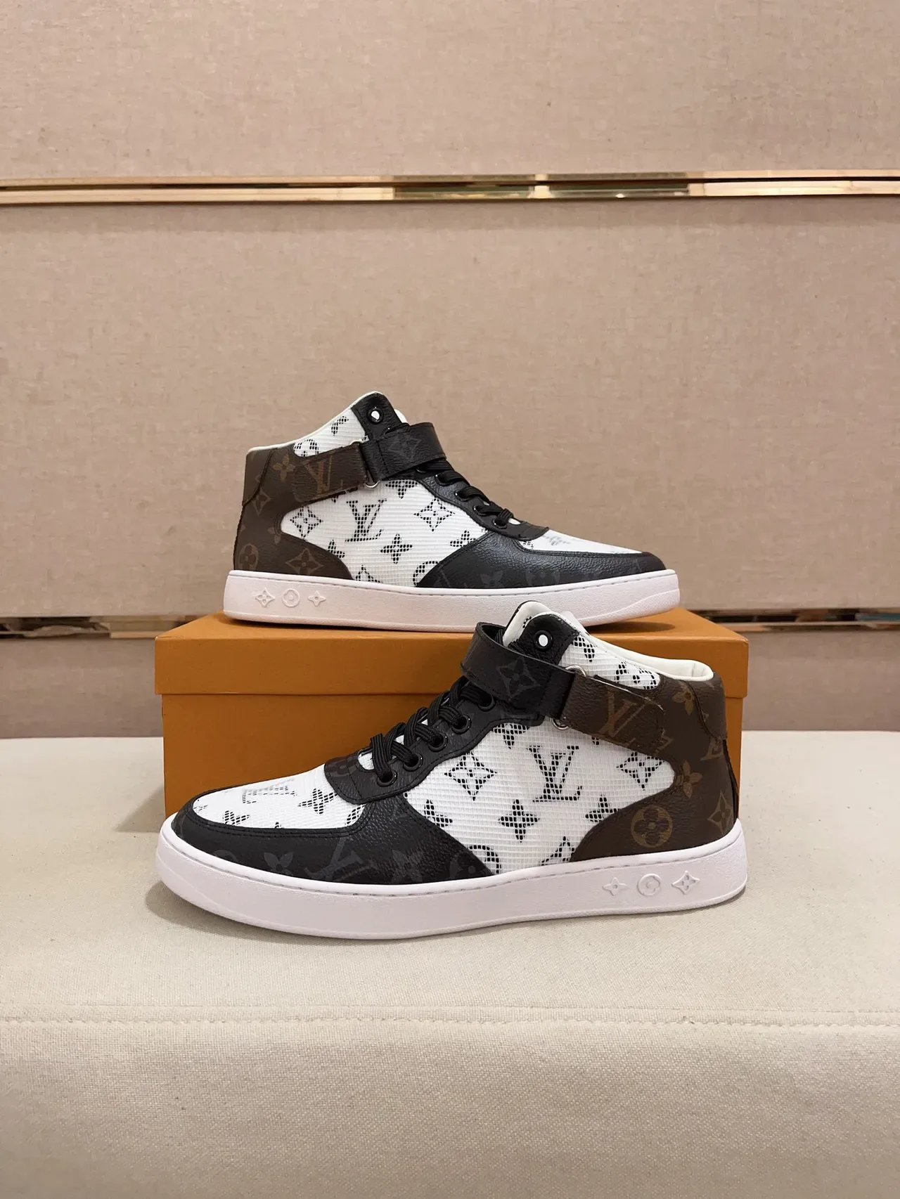 Louis Vuitton LV Trainer White Brown High-Top Monogram Mesh Lifestyle Sneakers 7