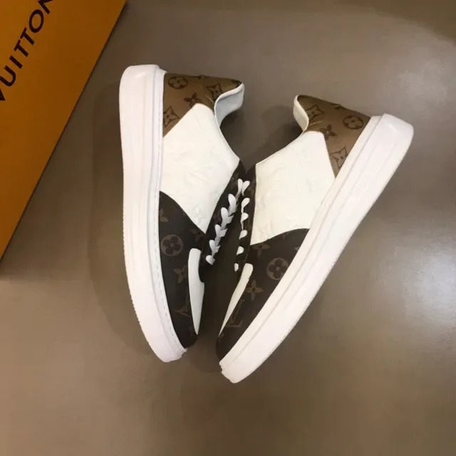 Louis Vuitton LV Trainer সাদা বাদামী Monogram Canvas Embossed Leather লাইফस्टাইল স্নিকার্স 6