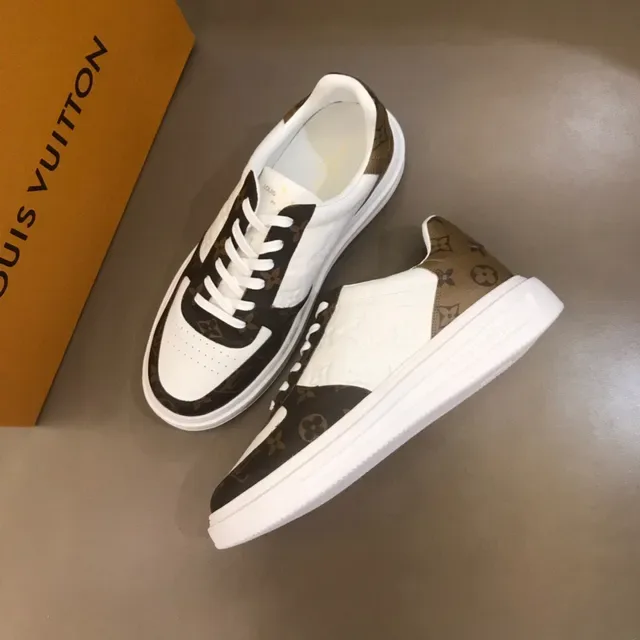 Louis Vuitton LV Trainer সাদা বাদামী Monogram Canvas Embossed Leather লাইফस्टাইল স্নিকার্স 8