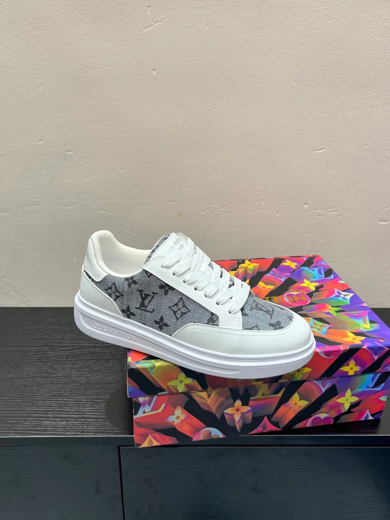 Louis Vuitton LV Trainer White Gray Low-Top Monogram Canvas Lifestyle Sneakers 9