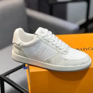 Louis Vuitton LV Trainer White Gray Monogram Leather Perforated Logo Detail Lifestyle Sneakers