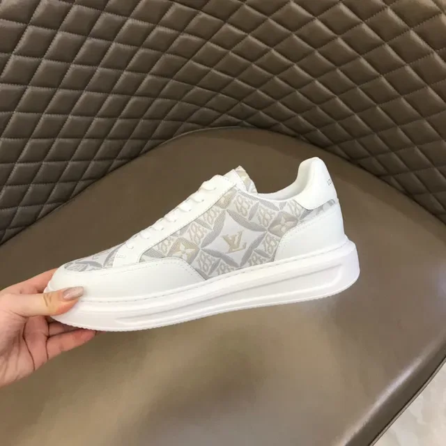 Louis Vuitton LV Trainer White Gray Monogram-Print Side Panels Smooth Leather Overlays Lifestyle Sneakers 3