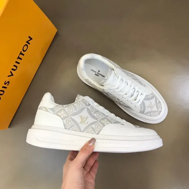 Louis Vuitton LV Trainer White Gray Monogram-Print Side Panels Smooth Leather Overlays Lifestyle Sneakers 6
