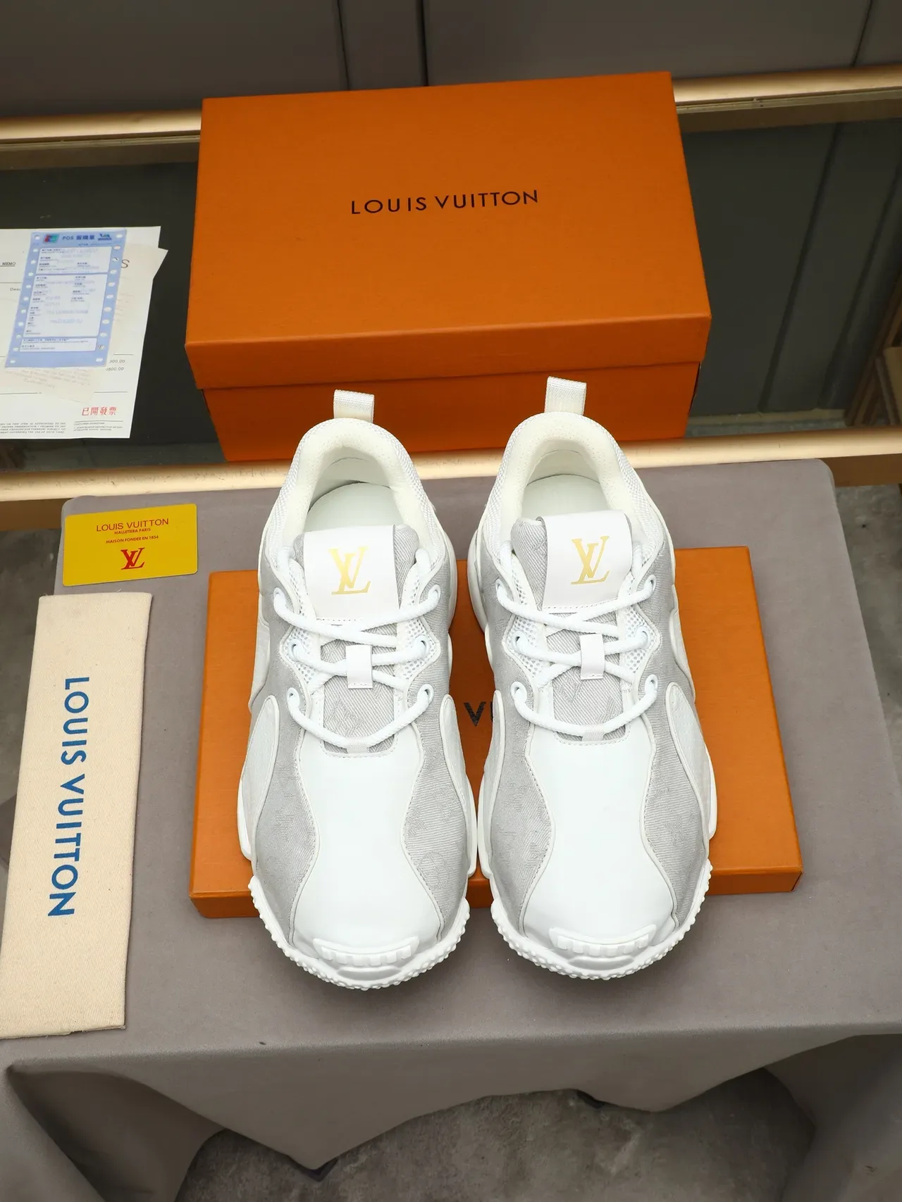 Louis Vuitton LV Trainer White Gray Monogrammed Textile Upper Perforated Panel Construction Lifestyle Sneakers 2