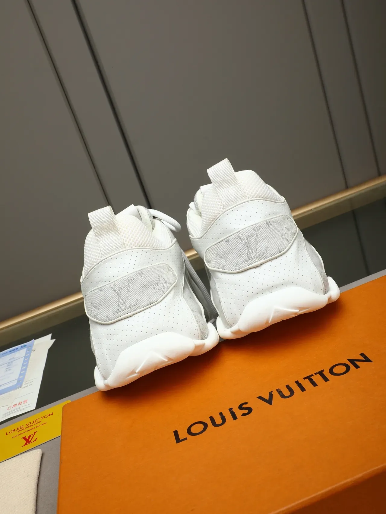 Louis Vuitton LV Trainer White Gray Monogrammed Textile Upper Perforated Panel Construction Lifestyle Sneakers 3