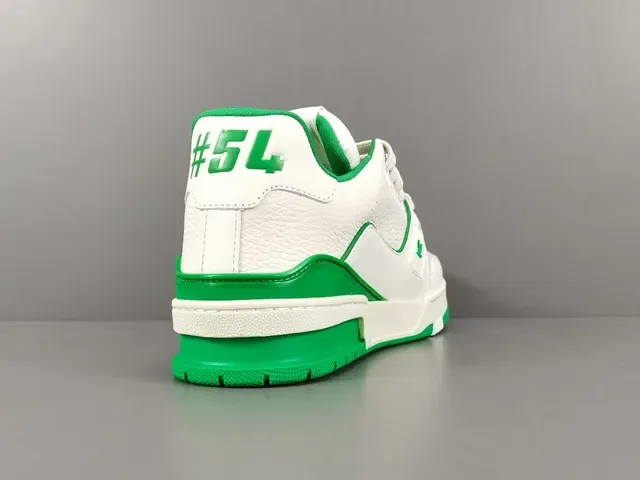 Louis Vuitton LV Trainer White Green Leather Upper Contrast Stitching And Accents Lifestyle Sneakers 14