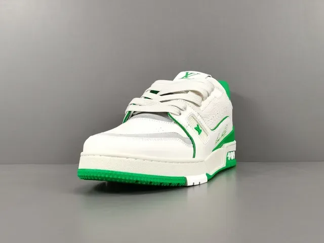 Louis Vuitton LV Trainer White Green Leather Upper Contrast Stitching And Accents Lifestyle Sneakers 15