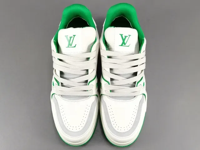 Louis Vuitton LV Trainer White Green Leather Upper Contrast Stitching And Accents Lifestyle Sneakers 16