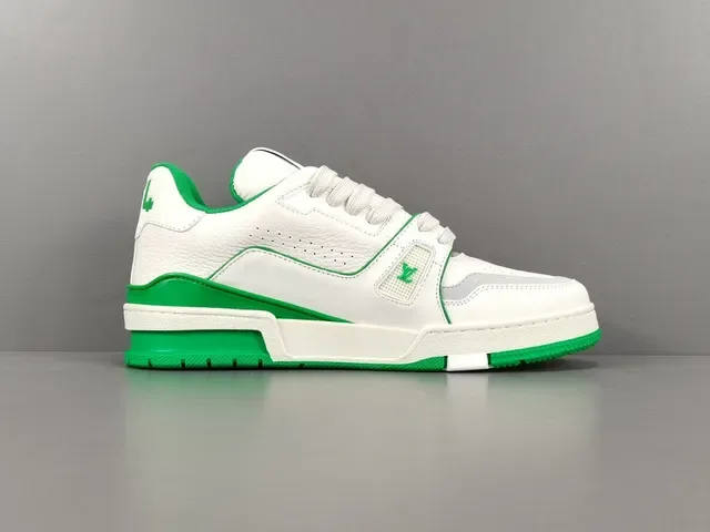 Louis Vuitton LV Trainer White Green Leather Upper Contrast Stitching And Accents Lifestyle Sneakers 18