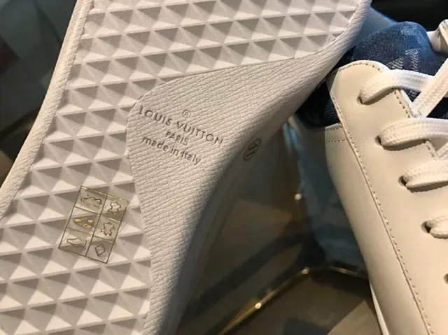 Louis Vuitton LV Trainer White Navy Leather Upper Monogrammed Denim Heel Tab Lifestyle Sneakers 4