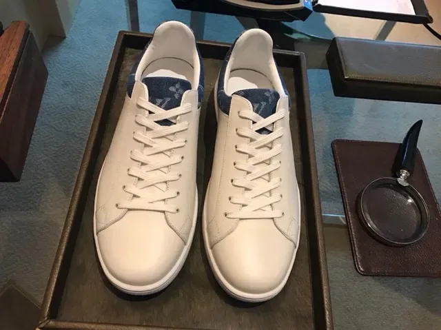 Louis Vuitton LV Trainer White Navy Leather Upper Monogrammed Denim Heel Tab Lifestyle Sneakers 5