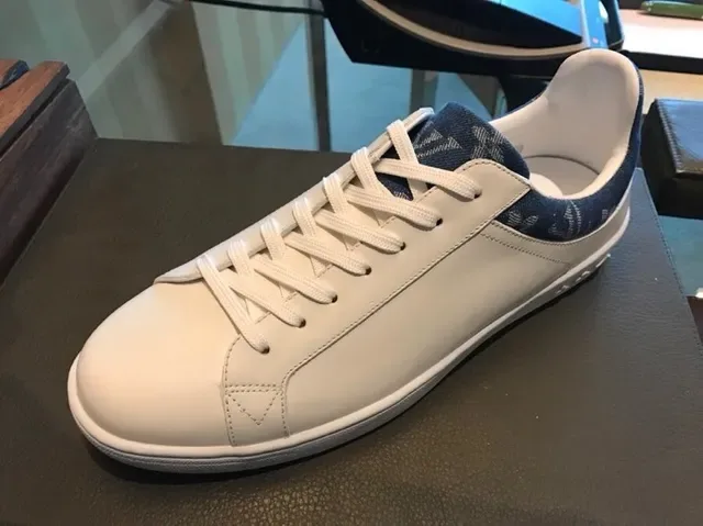 Louis Vuitton LV Trainer White Navy Leather Upper Monogrammed Denim Heel Tab Lifestyle Sneakers 6