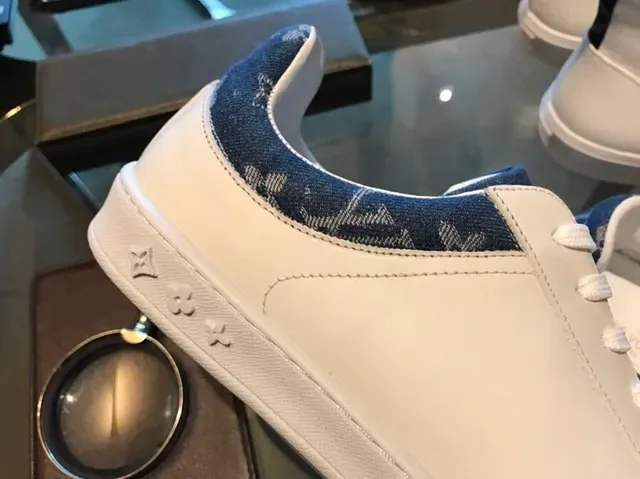 Louis Vuitton LV Trainer White Navy Leather Upper Monogrammed Denim Heel Tab Lifestyle Sneakers 9