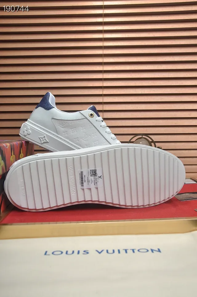 Louis Vuitton LV Trainer White Navy Low-Top Monogram-Embossed Leather Lifestyle Sneakers 2