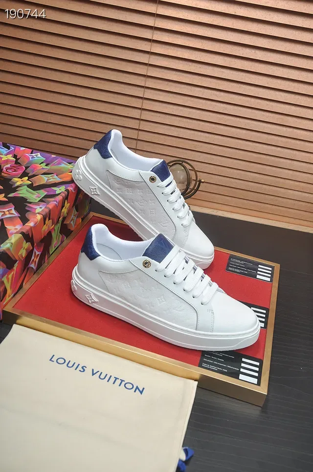 Louis Vuitton LV Trainer White Navy Low-Top Monogram-Embossed Leather Lifestyle Sneakers 6