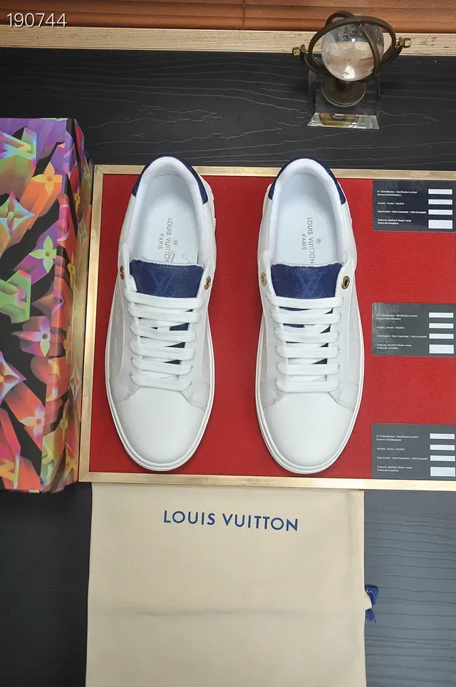 Louis Vuitton LV Trainer White Navy Low-Top Monogram-Embossed Leather Lifestyle Sneakers 7