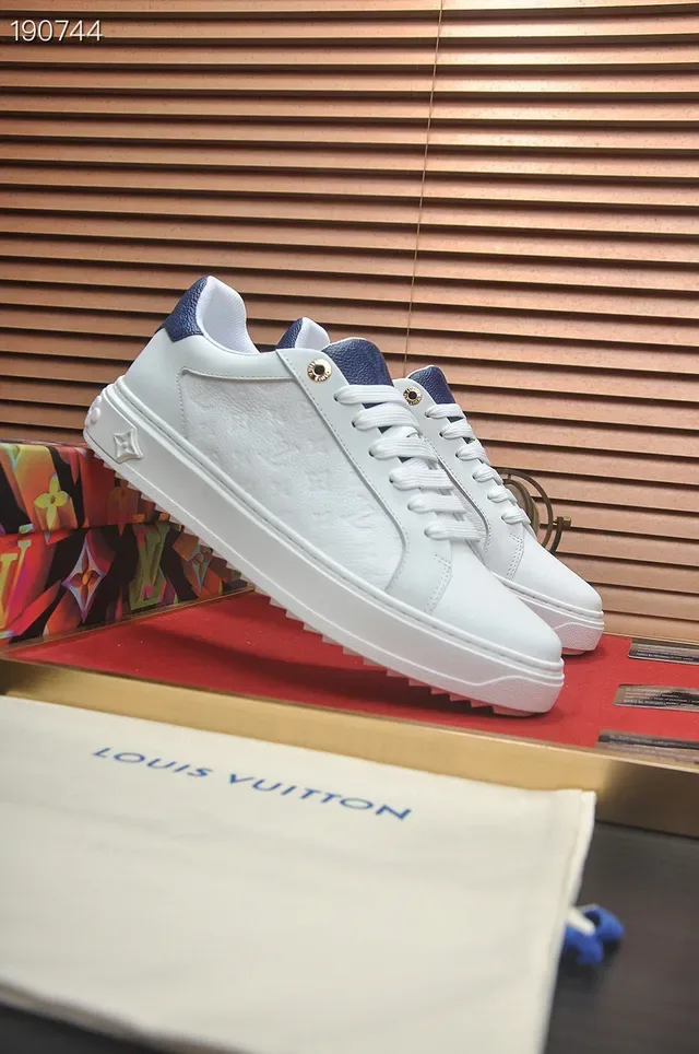 Louis Vuitton LV Trainer White Navy Low-Top Monogram-Embossed Leather Lifestyle Sneakers 8